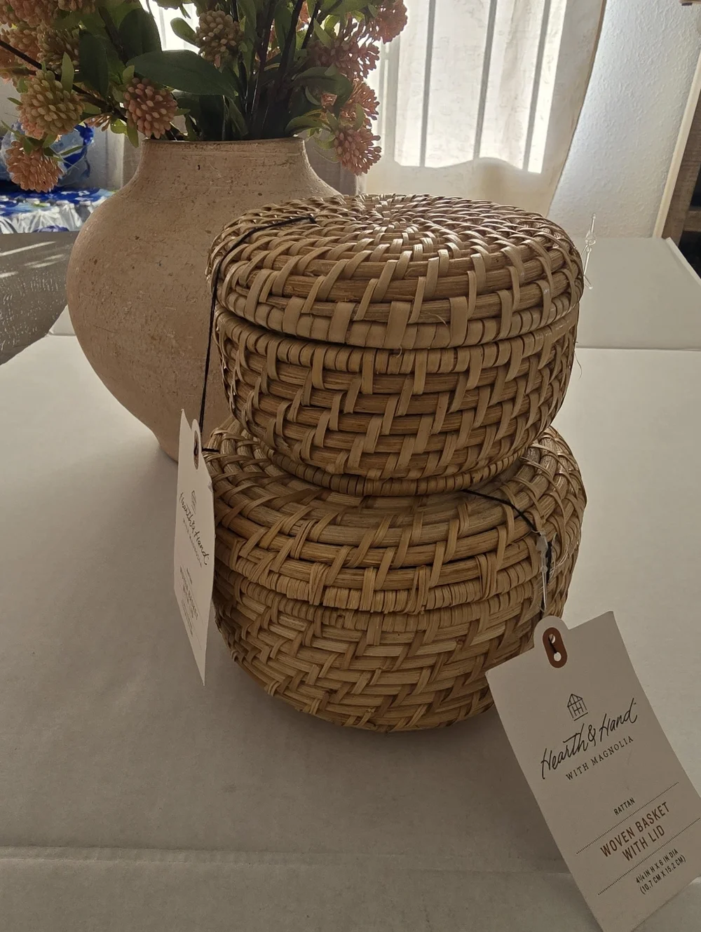 Woven Rattan Basket With Lid Natural Hearth & Hand With Magnolia Set Of Two